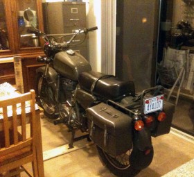 Michael McFarland's Condor A350 Motorcycle in his kitchen