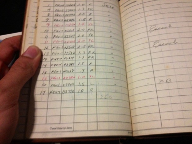 The final entry of the aviators flight log book belonging to George W Grill, great uncle of Michael McFarland